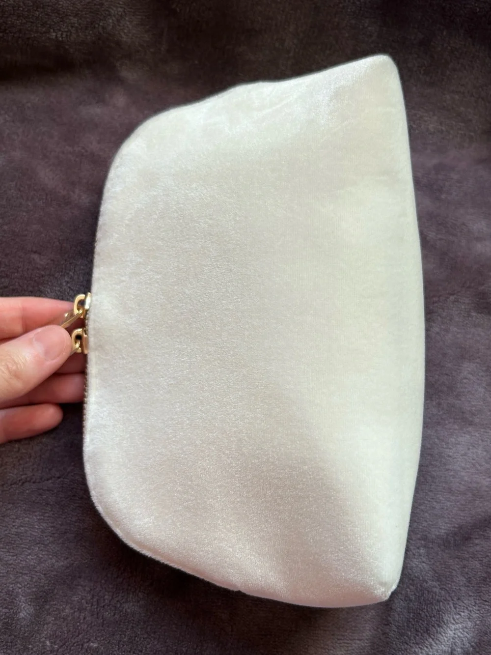 Dior Beauty Plush Velvet Golden Logo Cosmetic Makeup Zipper Pouch Cream OS